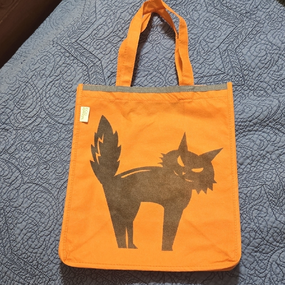 Ecoways Orange Black Cat Tote Bag 12 x 10 x 6 Inches